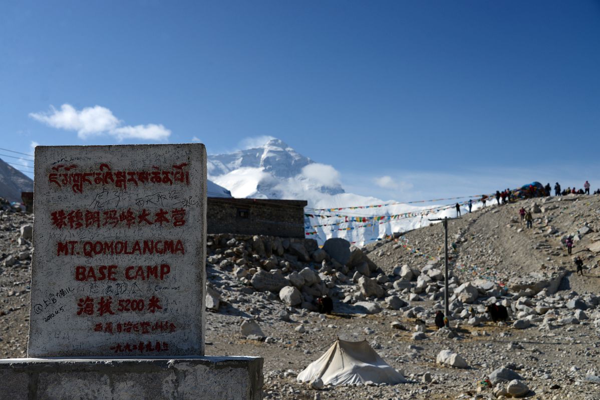 32 Mount Everest Base Camp Sign Next To The Hill Above Chinese Checkpoint With The Tourist View Of Mount Everest North Face
